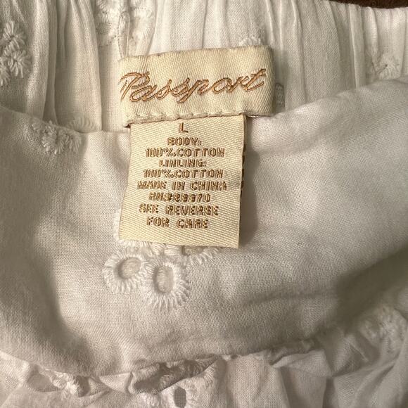 Passport White Eyelet Embroidered Cotton Mini Skirt Women’s Size L - Picture 5 of 5